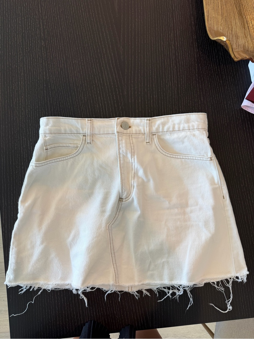 Frame Denim White Frayed Hem Mini Skirt